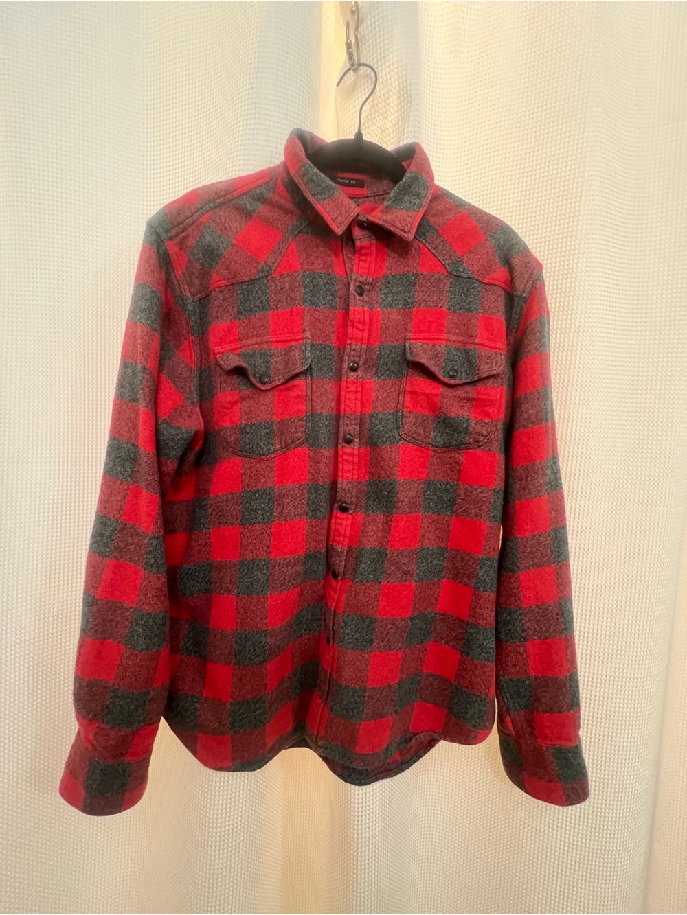 Lucky Brand Red and Gray Plaid Shirt Jacket